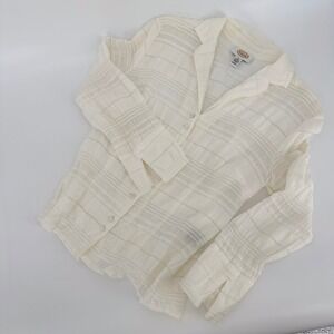 Vintage Talbots Top Textured Button Down Casual Career Shirt Cream Beige Size 8